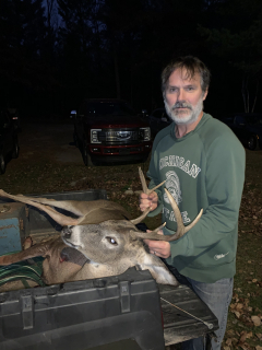 Jeff Chvala of Rochester Bags A 6 point in Whittemore! This large 6 point buck followed a doe and 4 point near my blind which I got with a Darton crossbow.