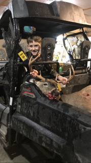 Heather Winchell of Turner got her first buck ever, a 6 point! My 6 yr old son Blaine with my buck!  