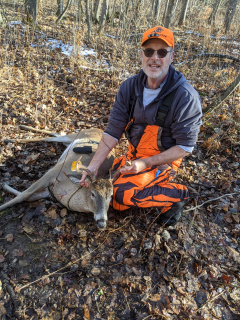 Ron Majchrzak of Linewood with his 8 Point Shot in Ogemaw County!  Hunted every day, 7-5:30, was going home at noon. Shot him at 9:40. 9 th day. God is good!!