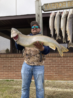 Luke Gehring of Harbor Beach with his Lake Trout
