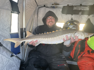 Mike Poirier of Morrice with his Sturgeon