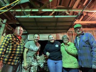Tyler Eller from Augusta bagged his 7 point in Hubbard Lake - Left to right, my father, myself, my girlfriend, grandma, and grandpa
