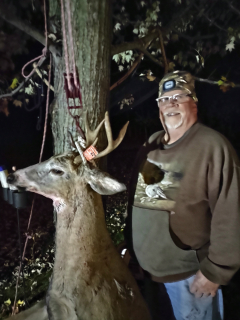 Tom Aden of AuGres with his 5 point!  He came in about a hour before quitting time and he gave me a broad side shot to harvest, just behind the ticker a double lung hit went 50 yards I heard him crashed thank God