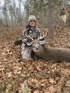 Danelle Jirasek of Oscoda Bagged her 9 point in Alcona County!  He walked out at 2:45. Shot him at 40 yards quartering away from me! 