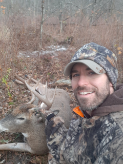 Micah Jordan of East Tawas with his  8 point!  Shot this 8 point cruising looking for company, came right in to several grunt calls, 35 yard shot!