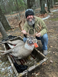 Anthony Domanski of Ottawa Lake downed his 14 point in Iosco County!14 point buck!!!  Deer approached from right of my tree stand. He stuck his head out and I put him right down. Was a great hunt.