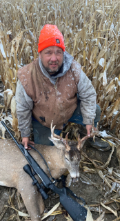 Scott Loss of Palms bagged an 8 point in Sanilac!   I was trying to sneak down a corn field edge for a sit when I seen him walking towards me on my way to the spot where I sit he pretty much surprised me