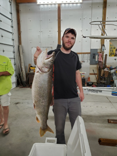 Garrett Orcutt of Alpena with his Lake Trout caught on Lake Huron!