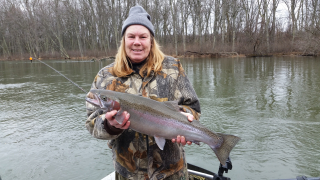 Deborah Doan of Tawas City caught a nice Steelhead on the Manistee River!  My big Steelhead