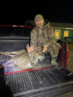 Aaron Buza from Alpena got his 8 point in Posen!  He was the only deer to come in that night. I had 1 night with the proper wind to hunt, so I left work a little early. I watched him cross a +200 yard field to come to my food plot. He stopped at 20 yards and never made it off of the field. I'm one lucky hunter