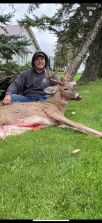 Ryan Polega of Ruth Bagged an 8 point in verona!  Passed on 3 other bucks that morning, at 8:30 he came out of the thicket and presented me with about a 5 yard shot. Went about 60 yards and piled up.