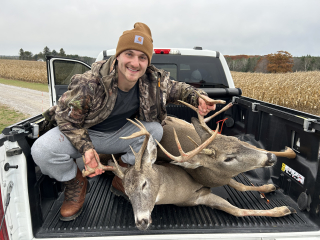 Alphonso Vultaggio from Washington Mi. bagged his 8 point in Alcona County.   I shot an 8 point early and just sat there then a 9 point walked out and I shot him too!!!