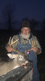 Alan Erndt from AuGres bagged an 8 point!.  He come in and worked a ground scrape just 100 yards away. Left for 20 min then come back and rest is history. 40 yard shot 1st with new crossbow. 