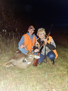 Marilyn Badour from AuGres bagged an 8 point in Arenac County!   I'm just a 77 year old great-grandmother, still climbing the ladder, shooting bucks with my late husband's .243 rifle, and getting my grandkids to do all the work! Life is good. 