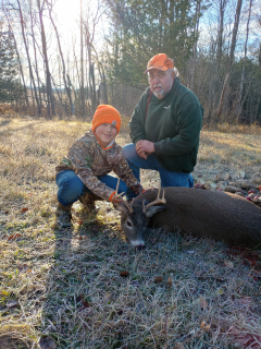 Mark reilly from Rose City bagged his 8 point in Rose City!  My grandson and I were sitting in the blind when this buck came out. He was all excited and was watching for me when I shot . He says papa you dropped it. Making memories with my grandson.