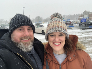 Paula & Todd Rahn from Tawas City! Braving the snow in knit caps together!