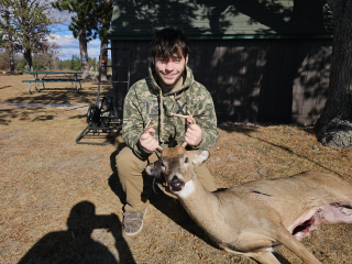 Braden Hopkins from Tawas City bagged his 5 point in Iosco County!  Came in behind me snorted a few times did a big circle than came out infront of me for a perfect shot. : 