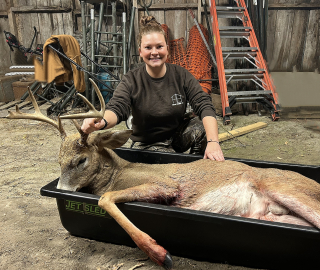 Whitney Rollins from AuGres bagged a nice 9 point in Twining!  I didn't see a buck all night until I heard this one walking through the leaves. He was focused on a wandering doe and wasn't paying attention to me getting situated for a shot. I took a heart shot at 34 yards and he ran 60. :