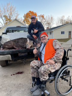 Larry Bacci from Almont bagged a Doe in Vassar!  This was my first independence harvest - I fell from a tree on Memorial Day this year while practicing climbing which resulted in a spinal fracture and a spinal cord injury - I am now in a wheelchair . I joined 11 other disabled hunters for the independence hunt sponsored by “ Hunters on Wheels “.This organization opened up my eyes to many disabled hunting opportunities and my first disabled deer harvest will never be forgotten!!!