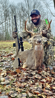 Ronnald Biddle from South Boardman bagged an 8 point in South Booardman!   I hunt the back of my property. I was on my way to the house for the night and it was just after 5pm. When I saw a small buck come out of the tree line. I froze, that's when I saw a bigger buck come out right behind the first one. It was now or never and he drop right where I shot him ot too shabby 