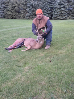 Scott Loss from Palms bagged an 8 point in Sanilac!   I walked back in the hay feild along a ditch seen him chasing a doe coming from the south moving north got down and waited to get a shot and I was very luck to : 