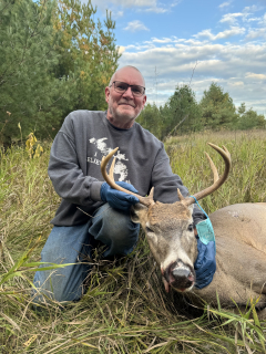 Randy Shultz from Posen bagged his 8 point in Presque Isle County!   Rainy night and really didn’t want to hunt. But, was convinced to do so. Was sitting in a new pop up blind very first time. After a real hard downpour, the brute can walking up and offered me a shot. Sometimes it’s better to be lucky than good!! lol The right place at the right time! 
