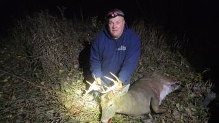 Mike Badour from Standish bagged his 10 point in Twining!  Sitting over a scrape at 50 yards. Buck came in stood at the scrape sniffing it for a few seconds I took the shot with the Ravin! Buck around 60 yards and fell over! : 