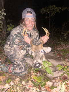 Sara Carrico from White Lake bagged her 8 point in Hale!  With about 45 minutes left of light on opening day, a nice 8 pointer came out following a doe and a spike. I was able to get a shot at about 30 yards. This was my first time taking a deer out of a tree stand! 