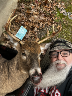 Dwayne Martin from Tawas City bagged his 6 point in Grant Township!  Saw this deer the first time on 10/6, but he never presented a shot. Saw him again last Friday 10/31, took a shot but a deflected arrow caused a clean miss. Last night (a week later 11/7) he came in chasing does, presented a nice clear shot and this time I connected.