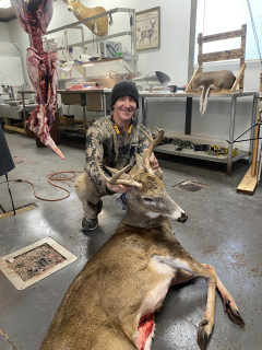 Kevin Kubik from Oscoda bagged a 7 point in Alcona County!  : He chased a doe out in the field for about ten minutes and then came over to the scrape twenty yards away from me.