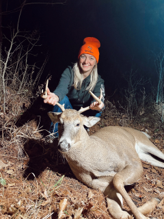 Sarah Murringer from Tawas City bagged her 7 point in Tawas Township!   I saw something from the side of my blind, it was 2 dies running and him chasing them. They eventually came back around and in front of me, it was just before dark and he stopped just right for me to shoot. 