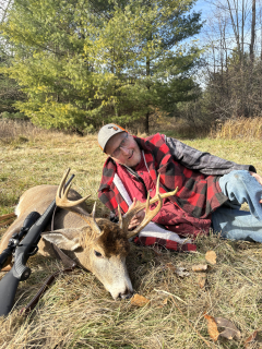 Rodney Kaschner from Tawas City bagged his 11 point in Iosco County!  My son seen on field this morning told my wife because i was not answering the phone. Battery was dead. S got up had a cup of coffee and went to blind.. i sat down and managed t forget how many bucks I seen chasing does. This went on until about. 9. I was really hungry so came in doctored up some venison. Ate it. While sitting nice and warm i. Could hear my son and my dad what do think your doing sitting here when there is obvious a hot doe getting buck of your life time riled up.went back out and we were all done. Biggest buck of my life was posing.for pictures.