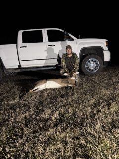 Kevin Colangelo from West Branch bagged his 7 point in West Branch!   He came out following 2 does right before 5:30 on Sunday November 23rd. I took a shot at him and all 3 took off. I didn’t know I hit him until I got down and started looking. He went 20 yards into the woods and folded up. It is my first buck I’ve shot in 3 years. And exactly 3 years since I shot my last buck : 
